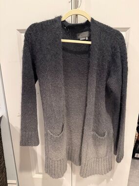 Anthropologie Ombre Gray Open-Front Fuzzy Cardigan